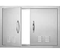 VEVOR Porte d'accès au gril, 762 x 533 mm, Double porte de cuisine extérieure, Porte en acier inoxydable montée à fleur, Porte murale verticale avec poignées et fentes d'aération, pour îlot de gril, s