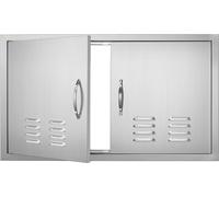 VEVOR Porte d'accès au gril, 914 x 534 mm, Double porte de cuisine extérieure, Porte en acier inoxydable montée à fleur, Porte murale verticale avec poignées et fentes d'aération, pour îlot de gril, s