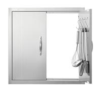 VEVOR Porte d'Accès pour Barbecue, Double Porte de Cuisine Extérieure 61x61 cm, Porte Encastrée en Inox Réversible, Double Paroi avec Poignées et Crochets, pour Îlot de Barbecue, Placard Extérieure