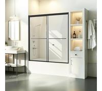 VEVOR Porte de Baignoire-douche 1422-1524x1524 mm, Pare-baignoire Coulissante Double Semi-sans Cadre, avec Verre Trempé Incassable de 6 mm et Poignée en Acier Inoxydable, Salle de bain, Noir
