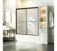 VEVOR Porte de Baignoire-douche 1422-1524x1524 mm, Pare-baignoire Coulissante Double Semi-sans Cadre, avec Verre Trempé Incassable de 6 mm et Poignée en Acier Inoxydable, Salle de bain, Noir