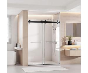 VEVOR Porte de Douche Coulissante 121,9 x 193 cm, Paroi de Douche en Verre Trempé Transparent de 10 mm d'Épaisseur, pour Salle de Bain, sans Cadre, avec Rail, Joint d'Étanchéité et Quincaillerie