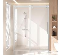VEVOR Porte de Douche Coulissante 147,4-149,9 x 190,5 cm, Paroi de Douche en Verre Trempé Transparent de 8 mm, Étanche, Incassable, Antitache, avec Quincaillerie en Acier Inoxydable, Chromé