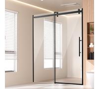 VEVOR Porte de Douche Coulissante 147x150x190 cm, Paroi de Douche sans Cadre, en Verre Trempé SGCC Transparent de 8 mm, Étanche, Incassable, Résistant aux Taches, avec Quincaillerie Inox, Noir, Bain