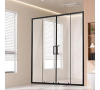 VEVOR Porte de Douche Coulissante avec Cadre 146,9-149,9 x 177,8 cm, Paroi de Douche Double Glissière, en Verre Trempé Transparent 6 mm, Étanche, Incassable, Antitache, avec Quincaillerie Inox Noir