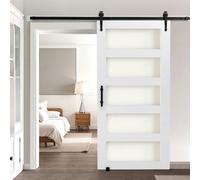 VEVOR Porte de grange coulissante, 1067 x 2134 mm, en panneau MDF et verre, kit de porte coulissante avec kit de quincaillerie, surface en PVC imperméable, facile à installer, cadre en H, pour salon