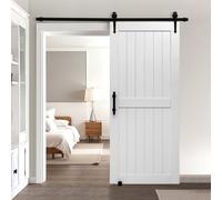 VEVOR Porte de grange coulissante, 914 x 2134 mm, panneau MDF, kit de porte coulissante avec kit quincaillerie, surface en PVC imperméable, facile à installer, cadre en H, pour salon et salle de bain