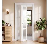 VEVOR Porte de Placard Pliante à 2 Vantaux 3 Vitres en Verre Dépoli, Blanc, 762x2032 mm, Porte Interieur avec Kit de Quincaillerie Métallique, Cadre Composite, Style Moderne, pour Chambre, Couloir