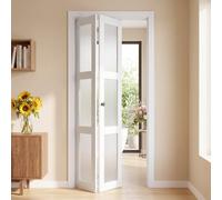 VEVOR Porte de Placard Pliante à 2 Vantaux 3 Vitres en Verre Dépoli, Blanc, 914x2032 mm, Porte Interieur avec Kit de Quincaillerie Métallique, Cadre Composite, Style Moderne, pour Chambre, Couloir