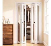 VEVOR Porte de Placard Pliante à 4 Vantaux Miroir Pleine Hauteur, Blanc, 1219x2032 mm, Porte Interieur avec Kit de Quincaillerie Métallique, Cadre Composite, Style Moderne, pour Chambre et Dressing