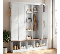 VEVOR Porte-Manteau avec Banc Rangement Chaussures Vestiaire Entrée 1595mm