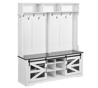 VEVOR Porte-Manteau en Bois, Meuble d’Entrée avec Banc et Rangement pour Chaussures, Support Manteau sur Pied, Vestiaire avec Étagères Réglables, 12 Crochets et Bande Lumineuse USB, pour Couloir