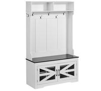 VEVOR Porte-Manteau en Bois, Meuble d’Entrée avec Banc et Rangement pour Chaussures, Support Manteau sur Pied, Vestiaire avec Étagères Réglables, 7 Crochets et Bande Lumineuse USB, pour Couloir, Blanc