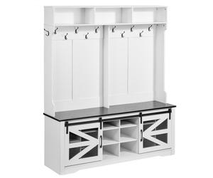 VEVOR Porte-Manteau en Bois, Meuble d’Entrée avec Banc et Rangement pour Chaussures, Support Manteau sur Pied, Vestiaire avec Étagères Réglables, 12 Crochets et Bande Lumineuse USB, pour Couloir