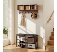 VEVOR Porte Manteau Mural avec Banc à Chaussures, Meuble d'Entrée avec Structure en Acier, Rangement pour Couloir Chambre Dressing, Vestiaire d'Entrée avec Patères et Étagère, Marron Rustique