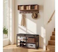 VEVOR Porte Manteau Mural avec Banc à Chaussures, Meuble d'Entrée avec Structure en Acier, Rangement pour Couloir Chambre Dressing, Vestiaire d'Entrée avec Patères et Étagère, Marron Rustique