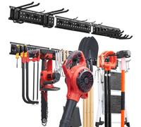 VEVOR Porte-Outils de Jardin Mural 1257,3 mm Support avec 3 Rails Perforés | pour Pelles, Râteaux, Balais, Garage et Abri de Jardin, Charge Totale 272 kg, 12 Crochets Réglables, Revêtement Anti-Rayures