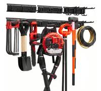 VEVOR Porte-Outils de Jardin Mural 1257,3 mm Support Mural Outils 272 kg | pour Rangement Pelles, Râteaux, Balais, Garage et Abri de Jardin, 3 Rails et 9 Crochets Réglables, Revêtement Anti-Rayures