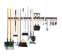 VEVOR Porte-Outils de Jardin Mural 1727,2 mm, Support Mural pour Outils, Charge Totale 204 kg, 4 Rails, 24 Crochets en L Fixes, 20 Crochets en S Réglables, pour Pelles, Balais, Garage, Abri de Jardin