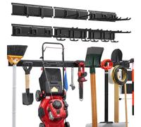 VEVOR Porte-Outils de Jardin Mural 2514,6 mm, Support Mural pour Outils, Capacité de Charge Totale 544 kg, 6 Rails et 16 Crochets Réglables, pour Pelles, Râteaux, Balais, Garage et Abri de Jardin
