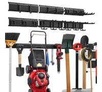 VEVOR Porte-Outils de Jardin Mural 2514,6 mm, Support Mural pour Outils, Capacité de Charge Totale 544 kg, 6 Rails et 16 Crochets Réglables, pour Pelles, Râteaux, Balais, Garage et Abri de Jardin