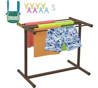 VEVOR Porte-Serviettes de Piscine, 5 Barres, Marron, Organisateur de Rangement Autoportant en Forme de T, avec Pinces, Sac et Crochet, pour Ranger Flotteurs et Pagaies, Plage, au Bord de la Piscine