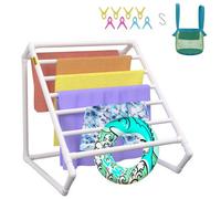 VEVOR Porte-serviettes de Piscine, 8 Barres, Blanc, Organisateur de Rangement Autoportant Triangulaire, Support en PVC au Bord de la Piscine, avec Pinces, Sac en Filet et Crochet, pour Pagaies Plage