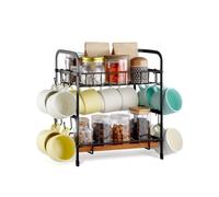 VEVOR Porte-tasse à café pour comptoir, 12 crochets mobiles et 2 étagères, support de tasse multifonctionnel et station à café à 2 niveaux pour rangement et affichage des accessoires, noir mat