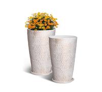 VEVOR Pot de Fleurs, Lot de 2, Grande Jardinière Plantes Conique 530 mm, Finition en Pierre, Design Élégant, Système de Drainage Efficace, pour Porche, Patio, Bureaux, Extérieur, Intérieur, Beige