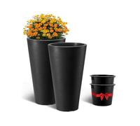 VEVOR Pot de Fleurs, Lot de 2, Grande Jardinière Plantes Conique 590 mm, Design Moderne, Système de Drainage Efficace, avec Bac Plantation, pour Jardinage de Porche, Patio, Extérieur, Intérieur, Noir