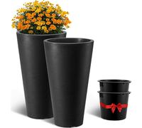 VEVOR Pot de fleurs, set de 2, Grand bac à fleurs conique 590 mm, Design moderne, Système de drainage efficace, Pot de plantes, pour véranda, patio, extérieur, intérieur, Noir