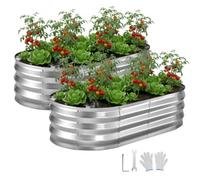 VEVOR Potager Surélevé Métal 120x60x30 cm Carré Potager Surélevé Lot de 2 Lit de Jardin Ovale pour Extérieur Culture Fruits Légumes Fleurs, Fond Ouvert, Galvanisé Aluminium-zinc, avec Gants, Argenté
