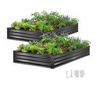 VEVOR Potager Surélevé Métal 240x120x30 cm Carré Potager Surélevé Lot de 2 Lit de Jardin Rectangulaire pour Culture Légumes et Fleurs, Fond Ouvert, Galvanisé Aluminium-zinc, avec Gants, Gris Foncé