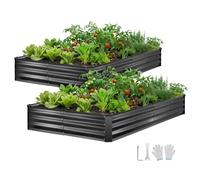VEVOR Potager Surélevé Métal 240x120x30 cm Carré Potager Surélevé Lot de 2 Lit de Jardin Rectangulaire pour Culture Légumes et Fleurs, Fond Ouvert, Galvanisé Aluminium-zinc, avec Gants, Gris Foncé