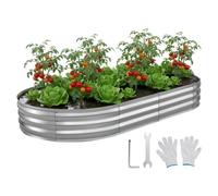 VEVOR Potager Surélevé Métal 240x120x30 cm Carré Potager Surélevé Ovale Lit de Jardin pour Extérieur Culture Fruits Légumes Fleurs, Fond Ouvert, Galvanisé Aluminium-zinc, avec Gants, Couleur Argenté