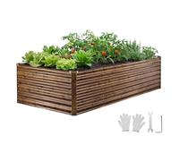 VEVOR Potager Surélevé Métal 240x120x62 cm Carré Potager Surélevé Rectangulaire Lit de Jardin pour Culture Légumes Fleurs, Fond Ouvert, Galvanisé Aluminium-zinc, avec Gants, Aspect Grain Bois Foncé