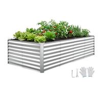 VEVOR Potager Surélevé Métal 240x120x62 cm Carré Potager Surélevé Rectangulaire Lit de Jardin pour Extérieur Culture de Légumes et Fleurs, Fond Ouvert, Galvanisé Aluminium-zinc, avec Gants, Argenté