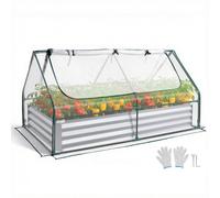 VEVOR Potager Surélevé Métal avec Bâche de Serre Carré Potager Surélevé 180x90x30 cm Lit de Jardin Rectangulaire pour Culture Légumes Fleurs, Fond Ouvert, Galvanisé Aluminium-zinc, avec Gants, Argenté