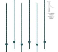 VEVOR Lot de 6 Poteaux de Clôture Métal Piquets Robustes Jardin 182,88 cm Vert