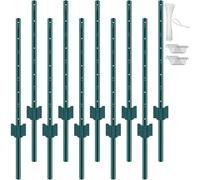 VEVOR Lot de 10 Poteaux de Clôture en Métal Piquets Robustes Jardin 91,44cm Vert