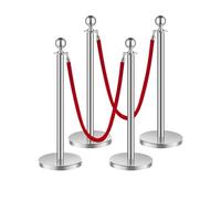 VEVOR Poteau de guidage – 4 pcs, 2 cordes velours rouges, bases creuses, poteaux acier inox