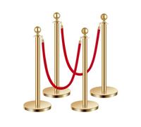 VEVOR Poteau de guidage, 4 pcs, barrière de balisage pour contrôle de foules, avec base creuse, 2 cordes velours rouge et poteaux dorés en acier inoxydable, pour file d'attente en public, hôtel, fête