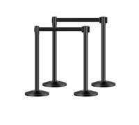 VEVOR Poteau de guidage, 4 pcs, barrière de balisage pour contrôle de foules, avec base creuse, sangle rétractable noire et poteaux noirs en acier au carbone, pour théâtre, fête, mariage, exposition