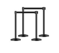VEVOR Poteau de guidage, 4 pcs, barrière de balisage pour contrôle de foules, avec base creuse, sangle rétractable noire et poteaux noirs en acier au carbone, pour théâtre, fête, mariage, exposition