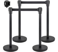 VEVOR Poteau de guidage, 4 pcs, barrière de balisage pour contrôle de foules avec sangle rétractable noire 2 m, ruban de barrière, support de barrière avec base en béton et métal, pour théâtre, hôtel