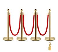 VEVOR Poteau de Guidage, 4 PCS, Poteaux de Séparation Dorés en Acier Inoxydable avec 3 Cordes en Velours Rouges, Barrière de Balisage pour Contrôle de Foules, File d'Attente en Public, Hôtel, Fête