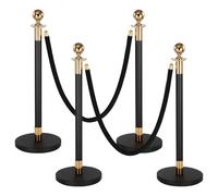 VEVOR Poteau de Guidage 4PCs, Potelet Guide-file avec 2 Cordes en Velours Noir de 1,5 m, pour Contrôle de Foules Délimitation Séparation File d'Attente, Poteau de Balisage avec Base Creuse