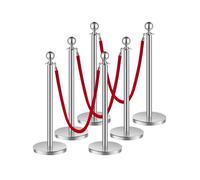 VEVOR Poteau de guidage, 6 pcs, barrière de balisage pour contrôle de foules, avec base creuse, 3 cordes velours rouge et poteaux argentés en acier inox, pour file d'attente en public, hôtel, fête