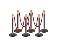 VEVOR Poteau de guidage, 6 pcs, barrière de balisage pour contrôle de foules, avec base creuse, 4 cordes velours rouge et poteaux noirs en acier inoxydable, pour théâtre, mariage, fournitures de fête