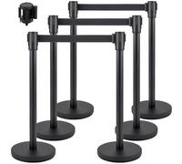 VEVOR Poteau de guidage, 6 pcs, barrière de balisage pour contrôle de foules avec sangle rétractable noire 2 m, ruban de barrière, support de barrière avec base en béton et métal, pour théâtre, hôtel